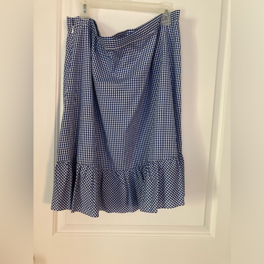 Blue and white plaid skirt.